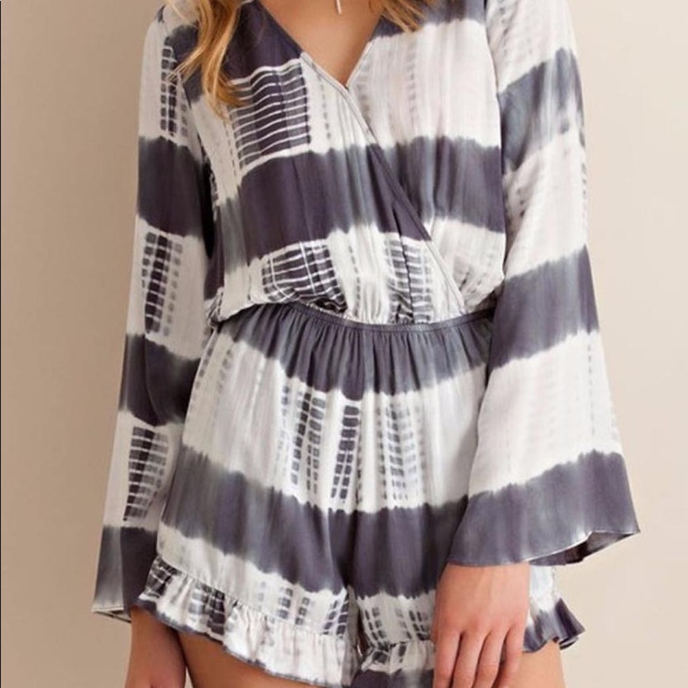 Gray and white tie-dye romper